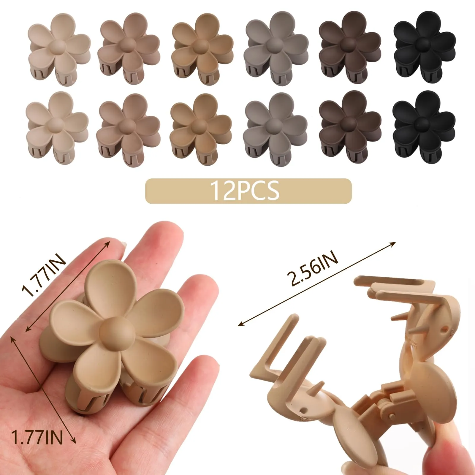 12 PCS Medium Flower Claw Clips for Women & Girls, Cute Flower Hair Clip, Non Slip Strong Hold for Women, Neutral Colors