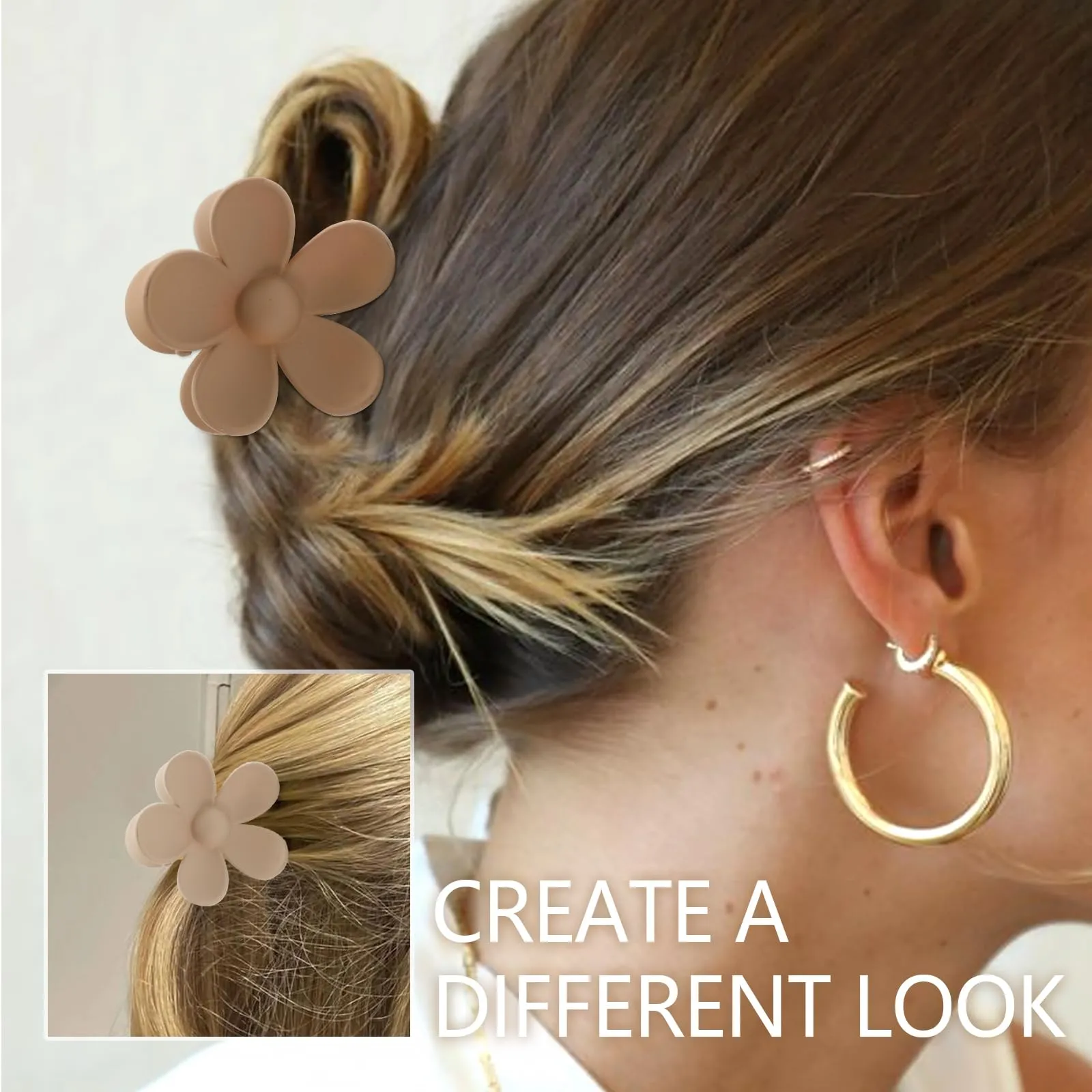 12 PCS Medium Flower Claw Clips for Women & Girls, Cute Flower Hair Clip, Non Slip Strong Hold for Women, Neutral Colors