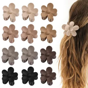 12 PCS Medium Flower Claw Clips for Women & Girls, Cute Flower Hair Clip, Non Slip Strong Hold for Women, Neutral Colors