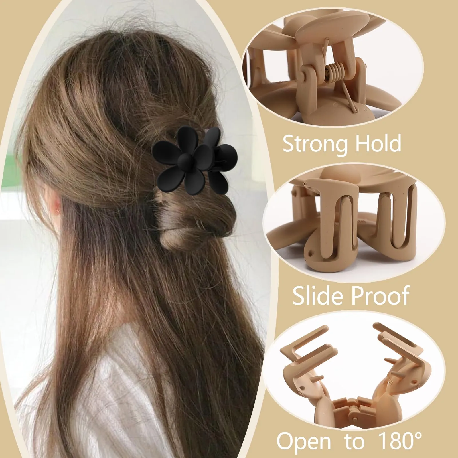 12 PCS Medium Flower Claw Clips for Women & Girls, Cute Flower Hair Clip, Non Slip Strong Hold for Women, Neutral Colors