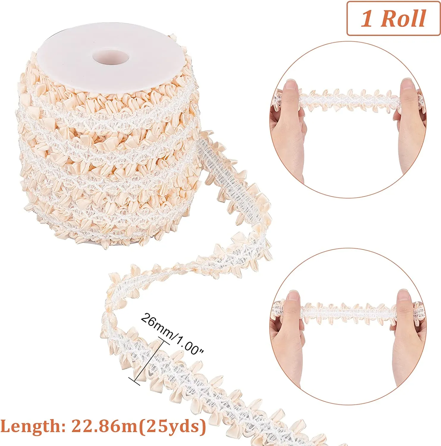 25 Yards Gimp Braid Trim, 1 Inch Polyester Woven Braid Trim with Flower Edge Decorative Gimp Ribbon Embroidery Braid Basic Trim for Sewing and Crafting Costume Accessories