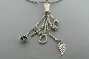 6 charm pendant necklace on a 70 cm chain