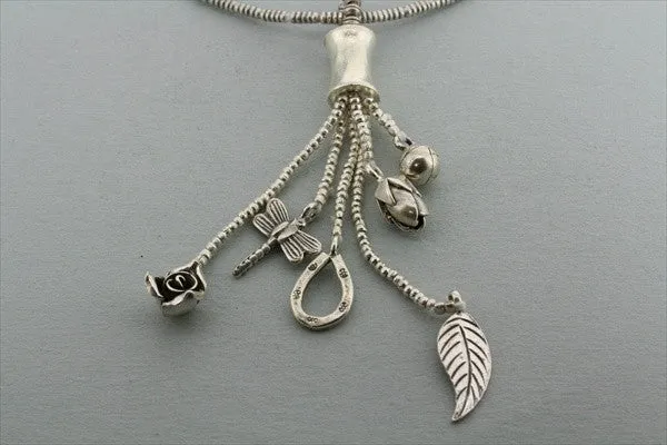 6 charm pendant necklace on a 70 cm chain