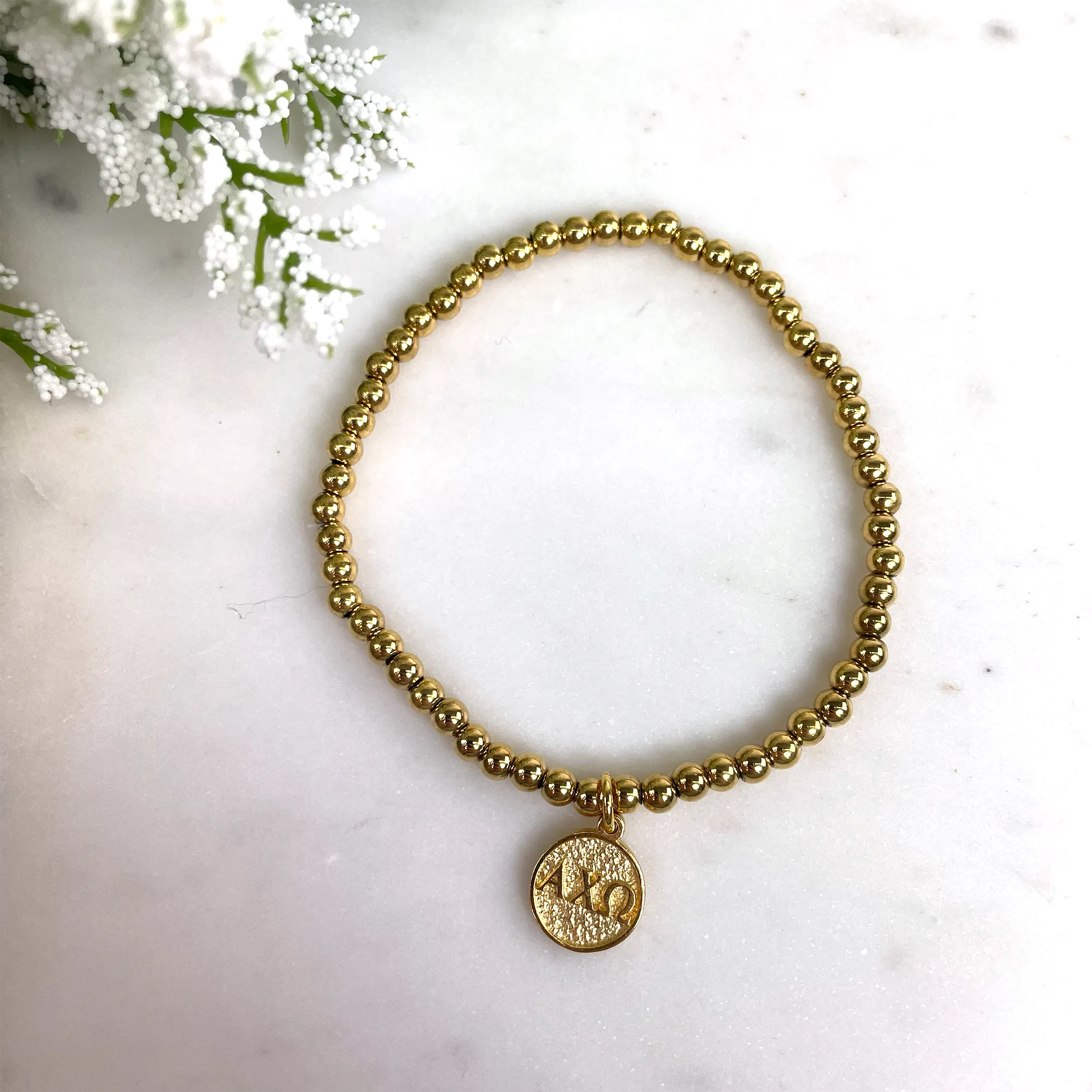 Alpha Chi Omega Gold Beaded Stretch Bracelet