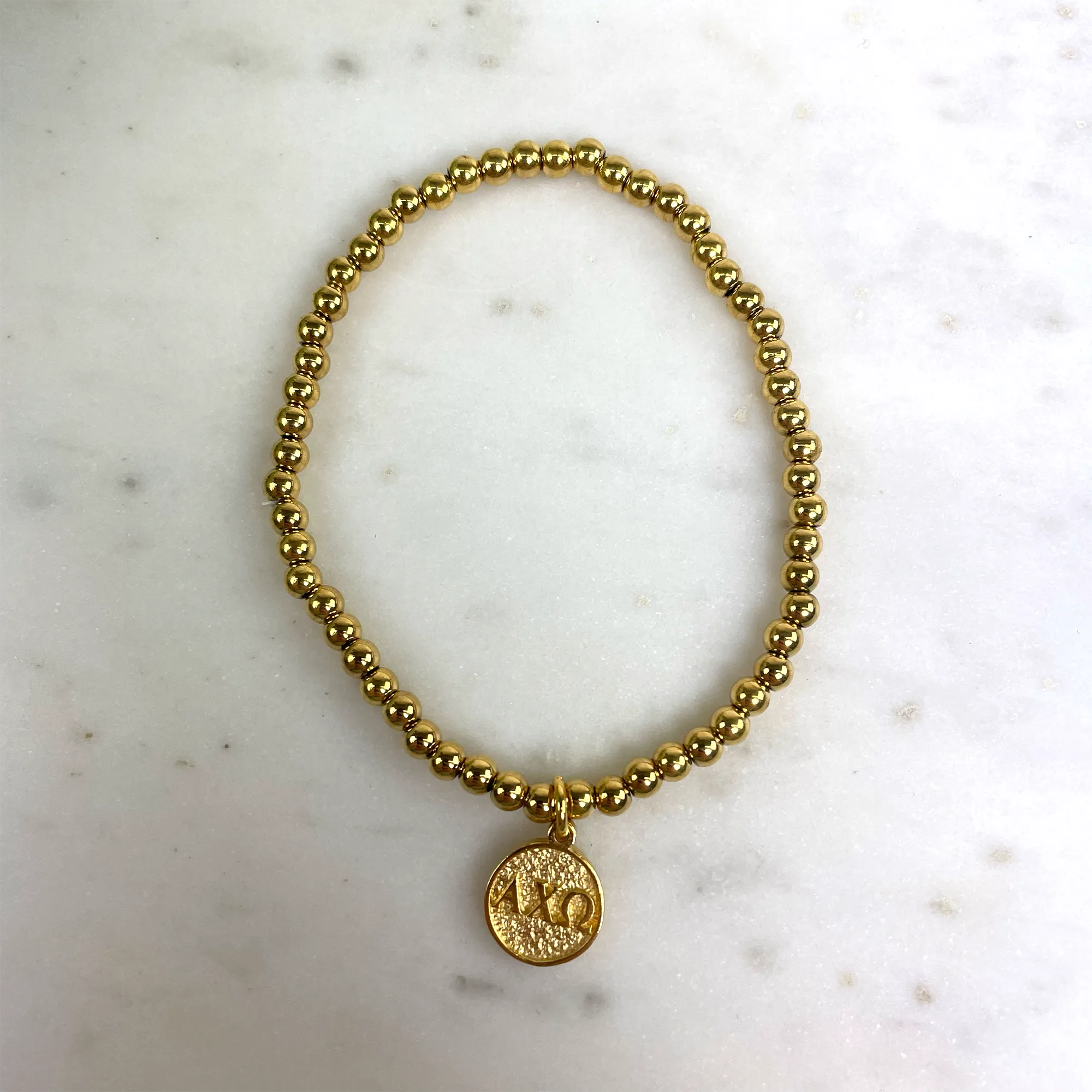 Alpha Chi Omega Gold Beaded Stretch Bracelet