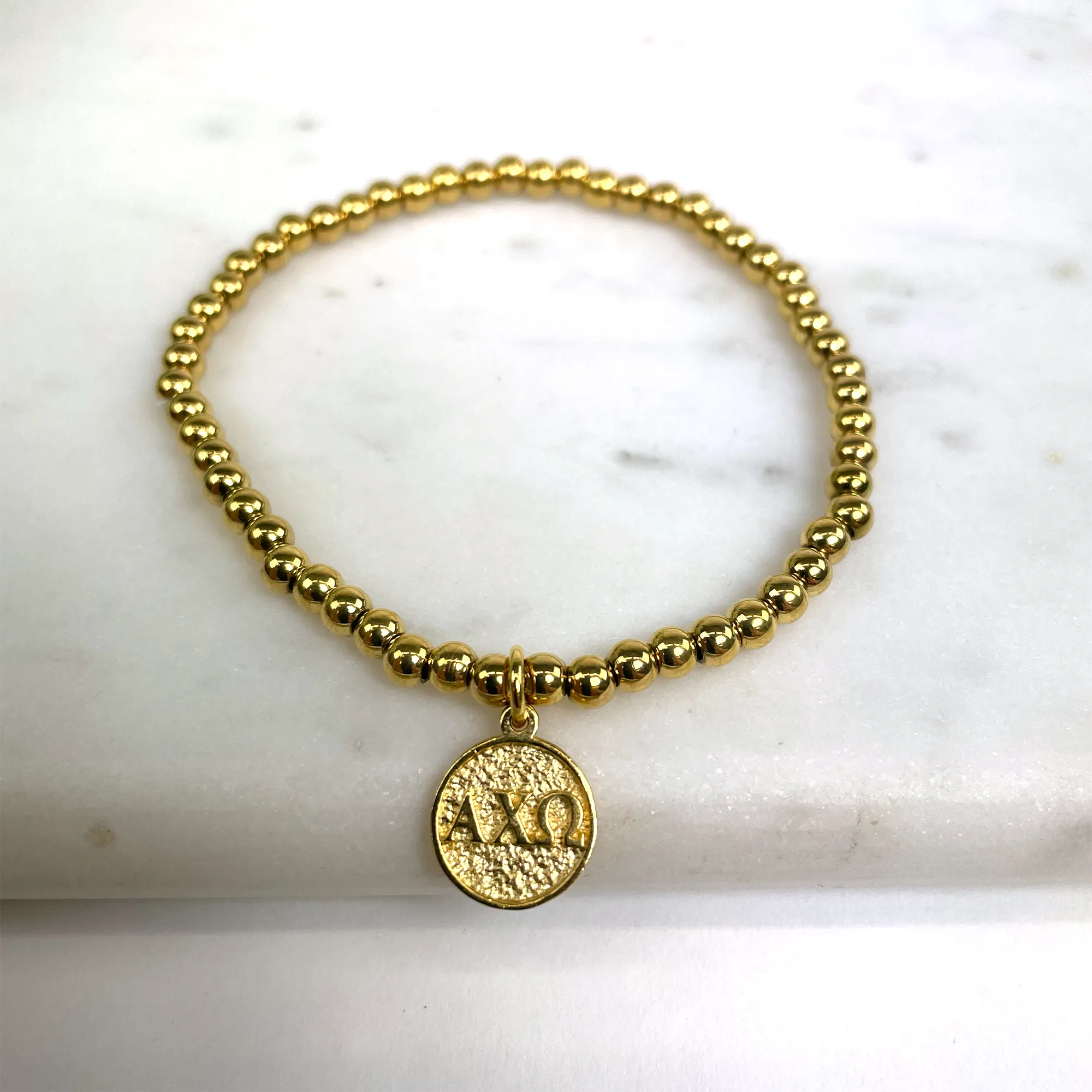 Alpha Chi Omega Gold Beaded Stretch Bracelet