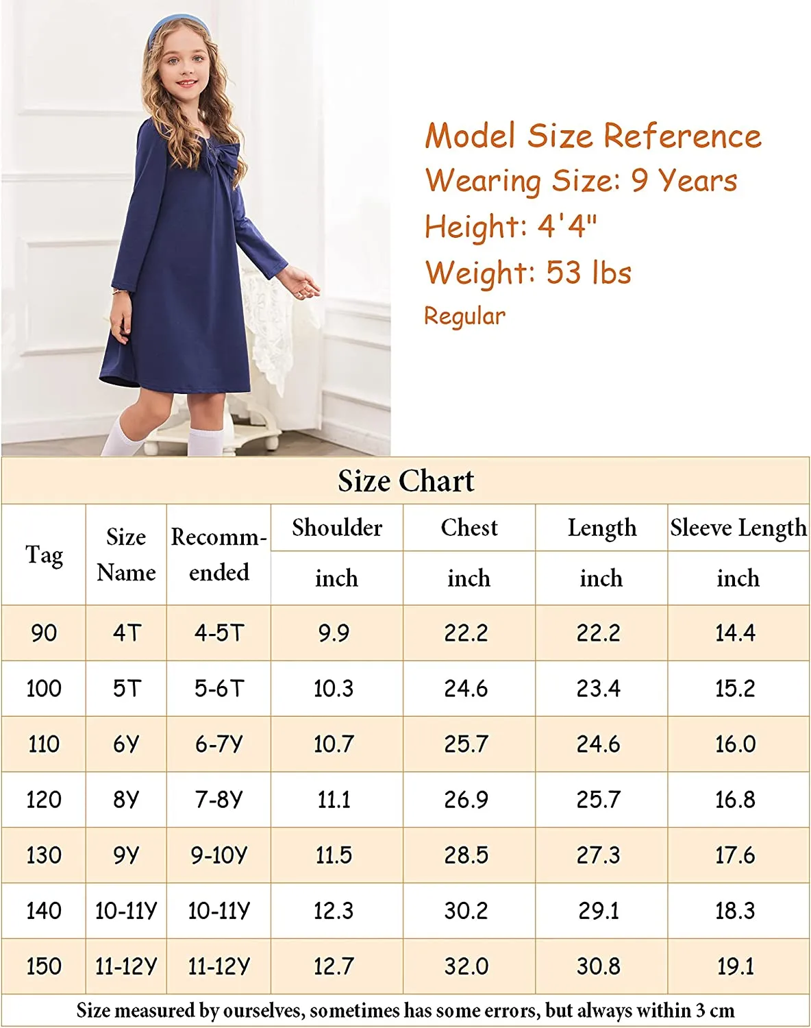 Arshiner Girls Dress Long Sleeve Solid Tunic Dress for Girls with Big Bow Tie