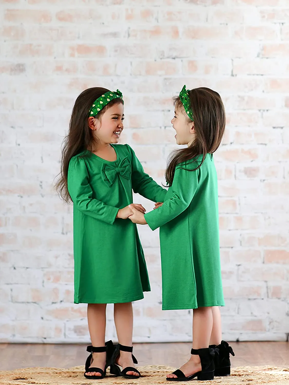 Arshiner Girls Dress Long Sleeve Solid Tunic Dress for Girls with Big Bow Tie