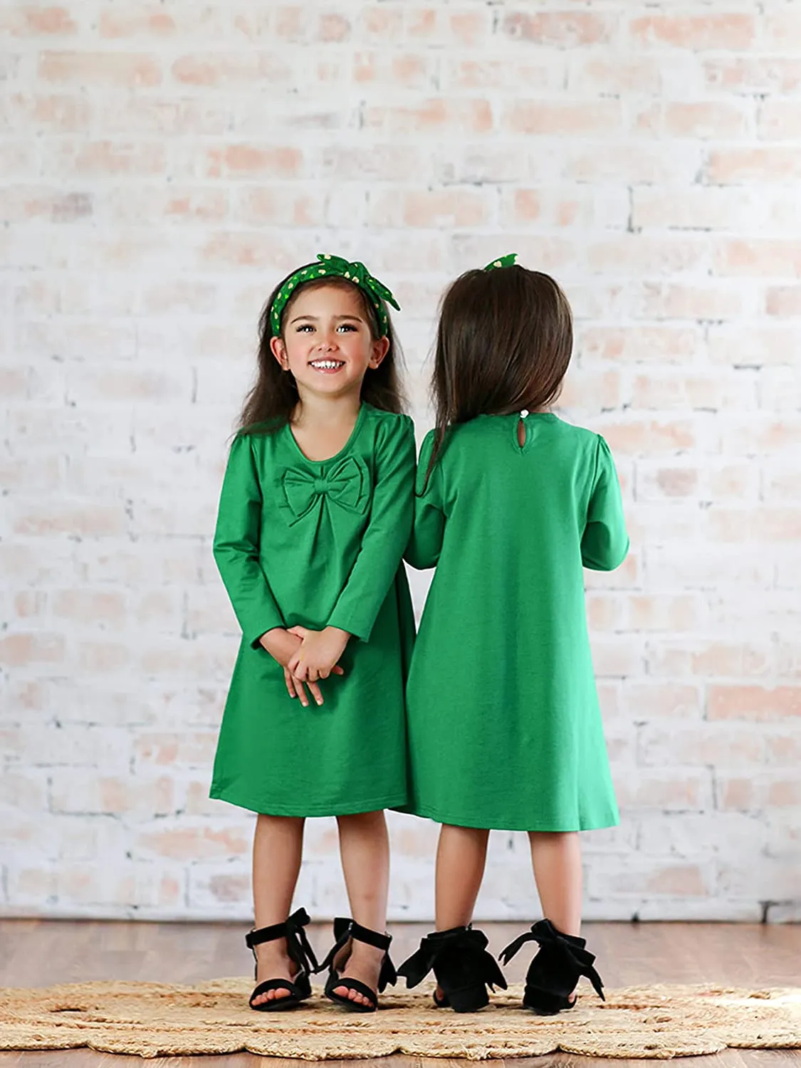 Arshiner Girls Dress Long Sleeve Solid Tunic Dress for Girls with Big Bow Tie