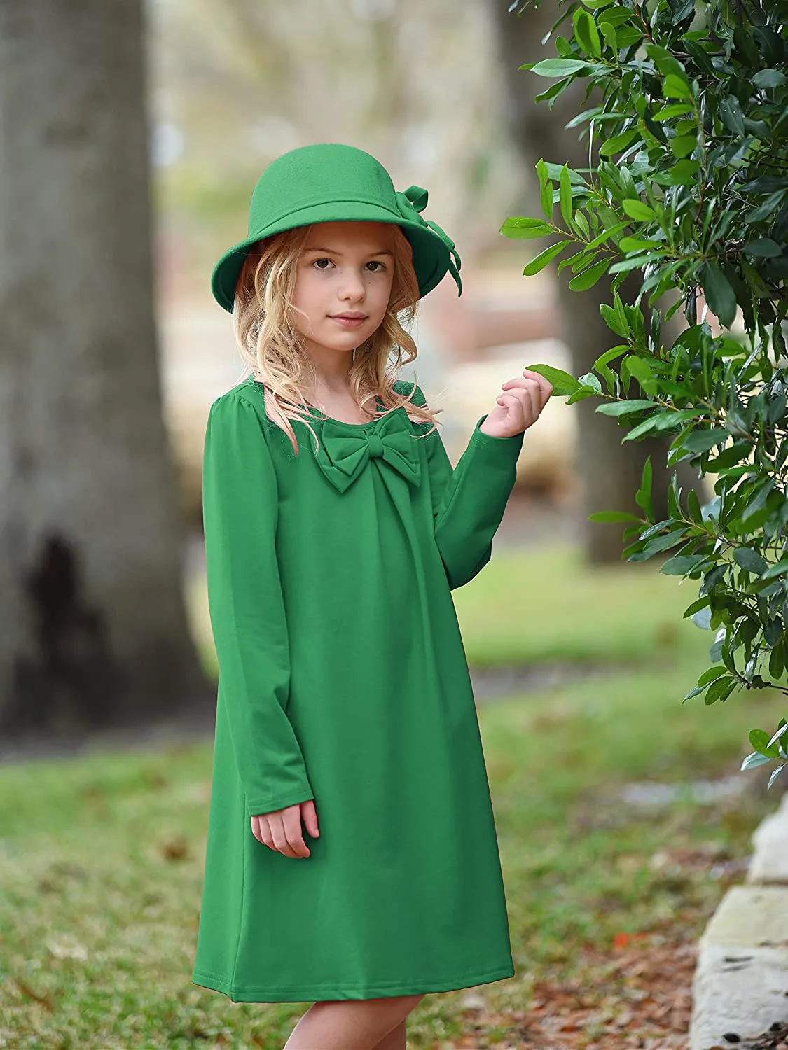 Arshiner Girls Dress Long Sleeve Solid Tunic Dress for Girls with Big Bow Tie