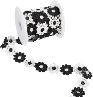 Black & White Daisy Decorating Lace Trim Ribbons, 7.5 Yard ?¨¢1 Flower Style Polyester DIY Ribbon for Sewing, Craft Decoration