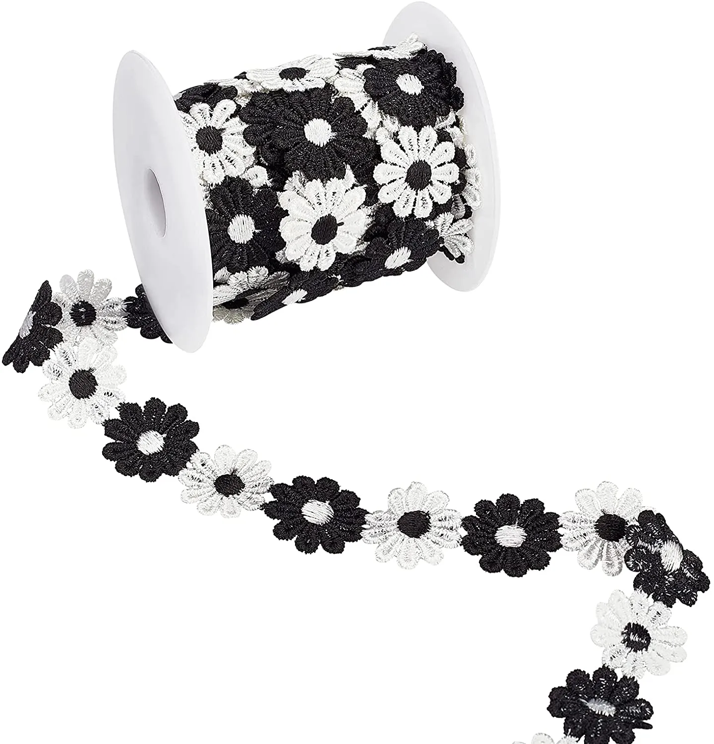 Black & White Daisy Decorating Lace Trim Ribbons, 7.5 Yard ?¨¢1 Flower Style Polyester DIY Ribbon for Sewing, Craft Decoration