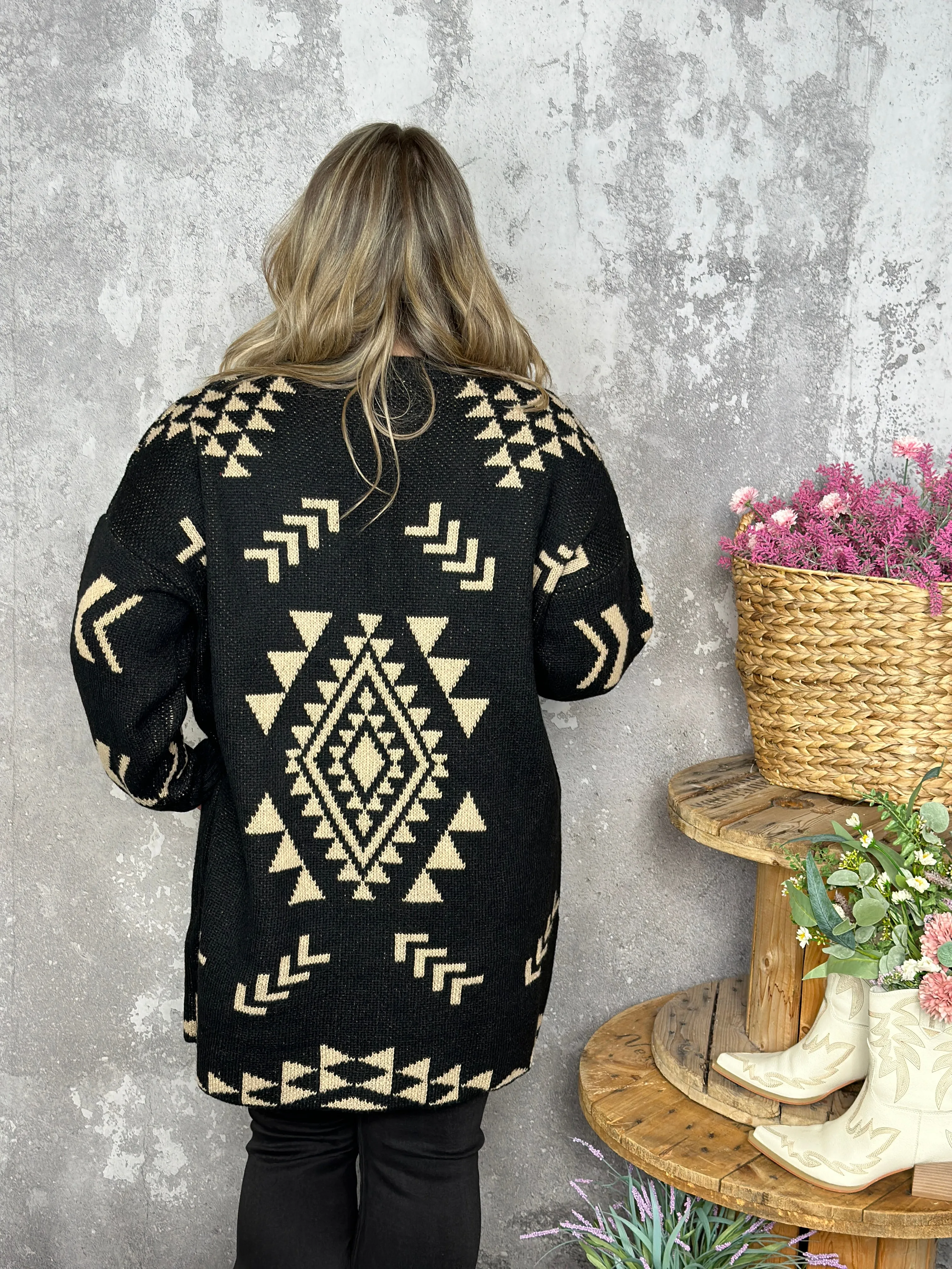 Black Aztec Cardigan - Curvy Only