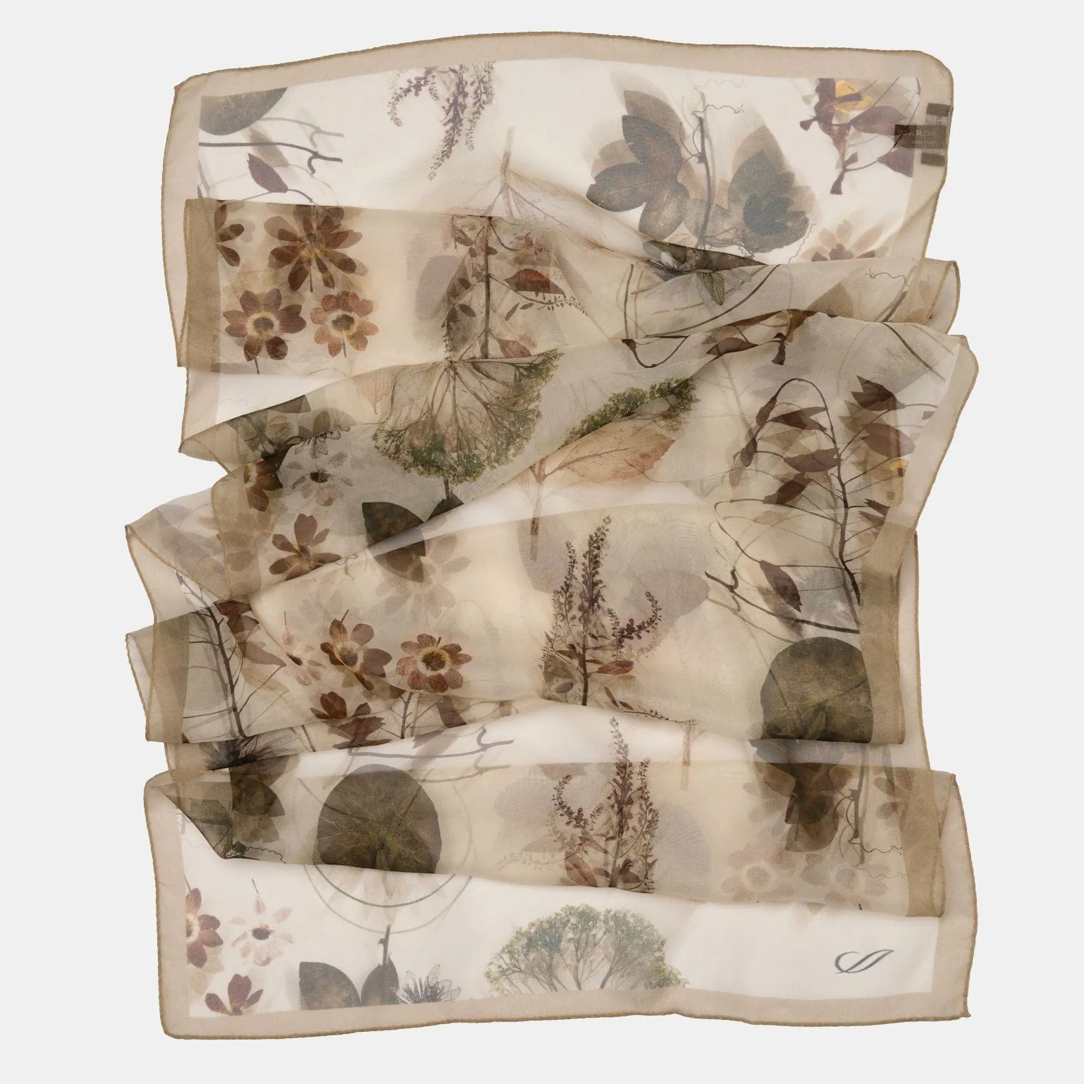 Botanica -  Long Sheer Silk Scarf - Beige