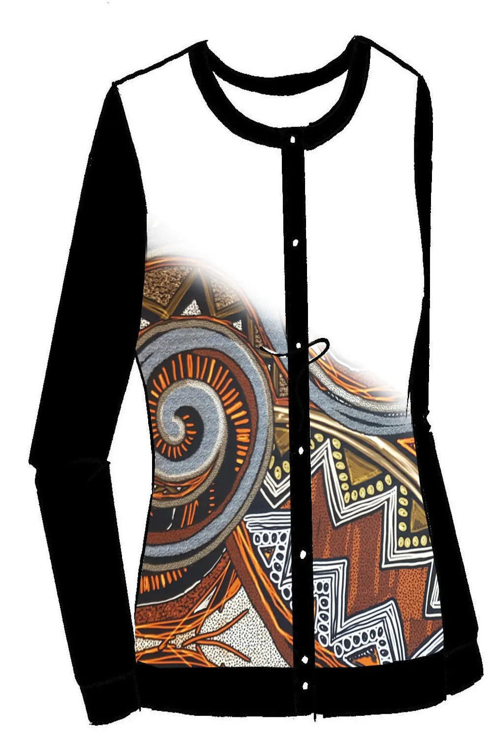Button Front Printed Mesh Cardigan - Tango Swirl