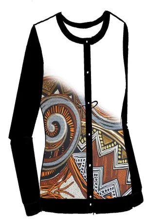 Button Front Printed Mesh Cardigan - Tango Swirl