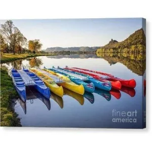 Canoes in the Early Morning Winona Minnesota Photo, Canvas Wrap
