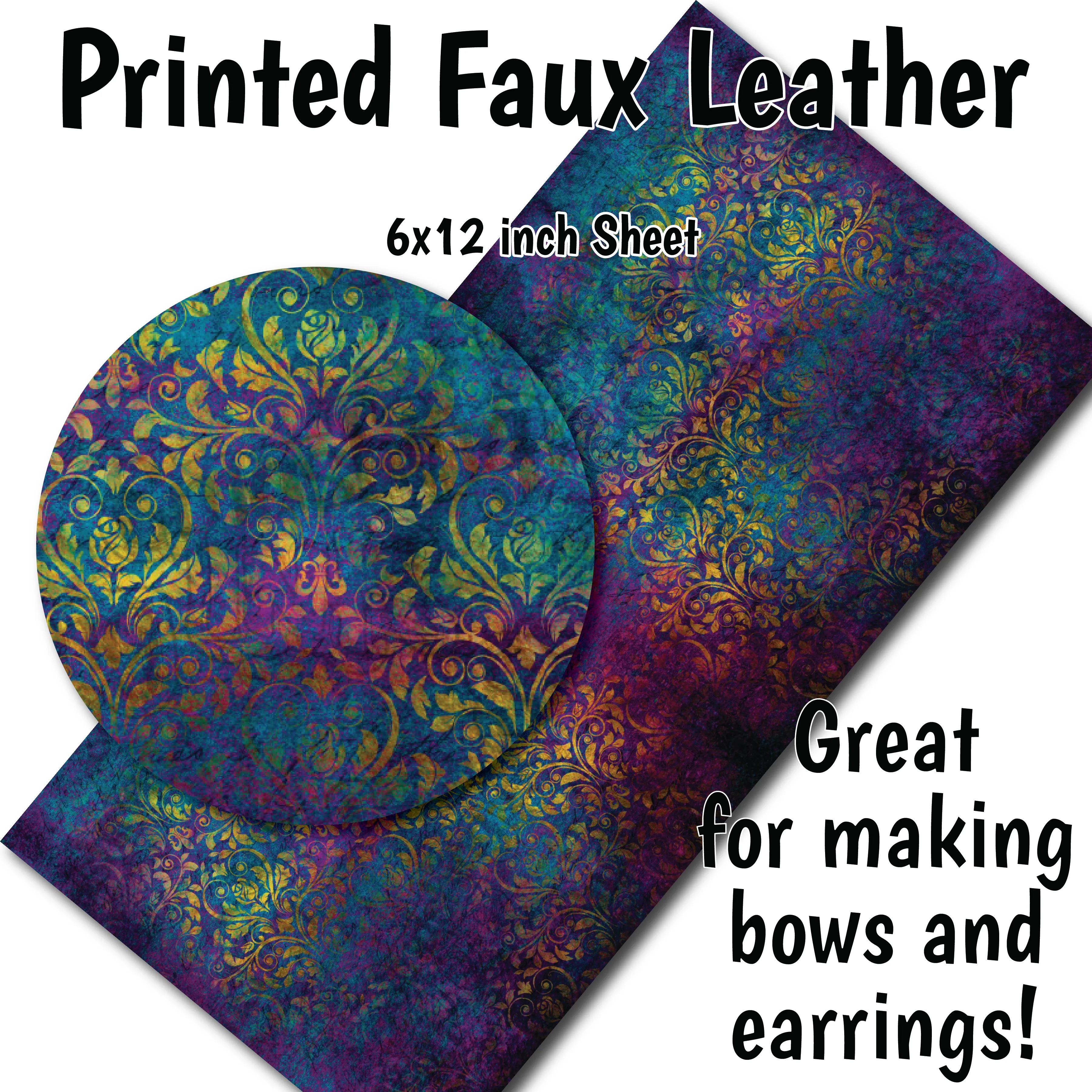 Colorful Floral Damask - Faux Leather Sheet (SHIPS IN 3 BUS DAYS)