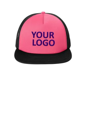 District Flat Bill Snapback Trucker Caps, Neon Pink