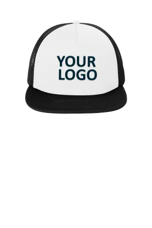 District Flat Bill Snapback Trucker Caps, White
