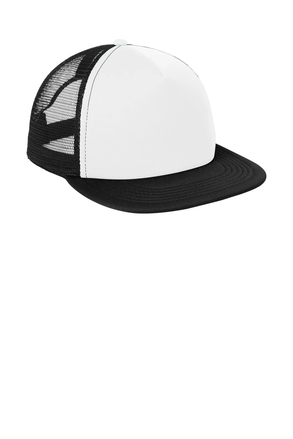 District Flat Bill Snapback Trucker Caps, White