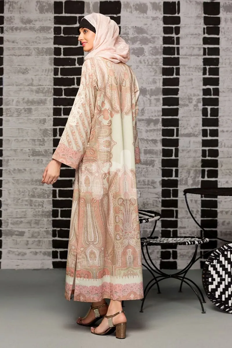 DS18-131 Brown Colored Digital Floral Printed Stitched Lawn Fustaan