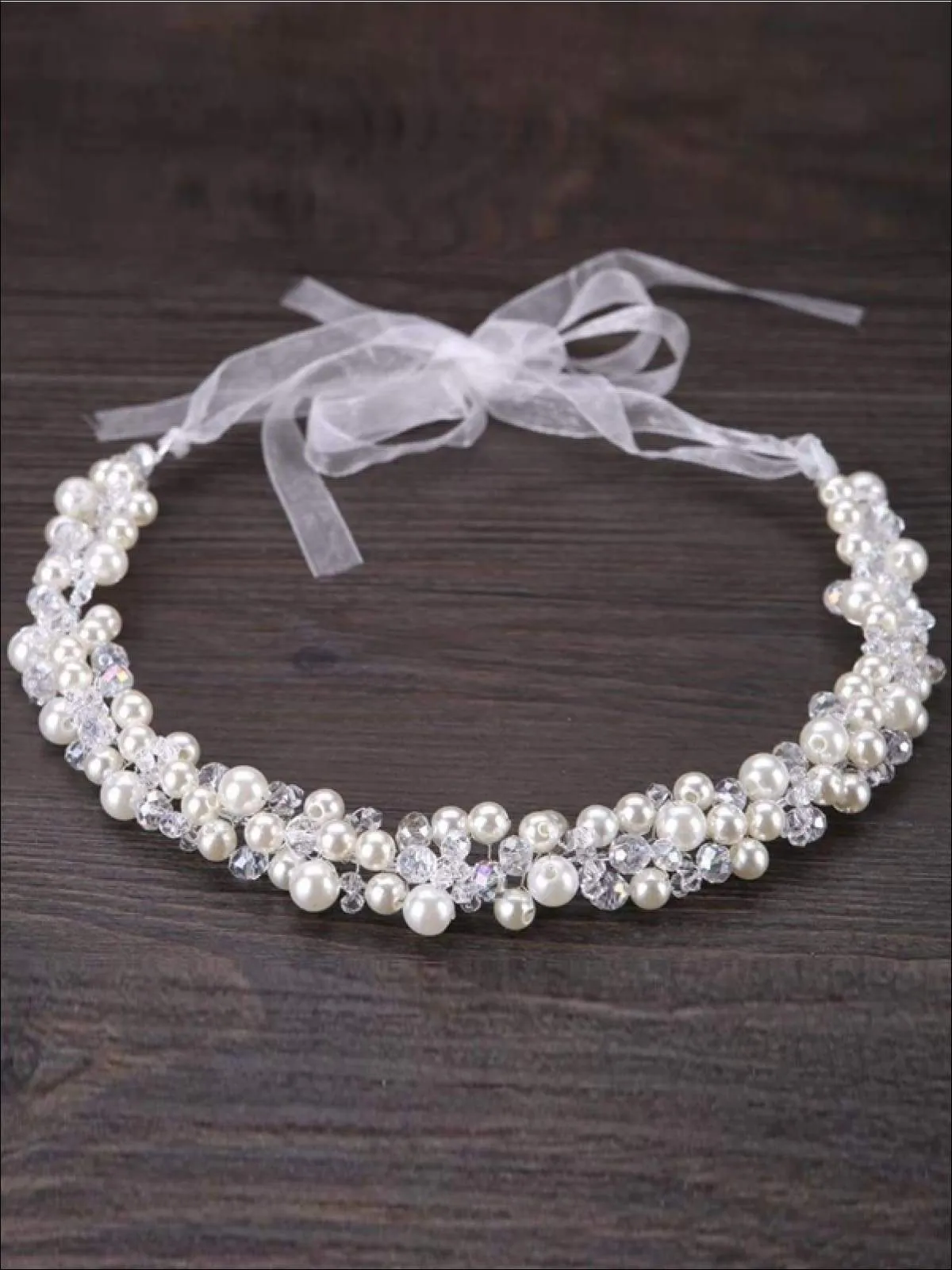 Girls Pearl Clear Crystal Beaded Headband