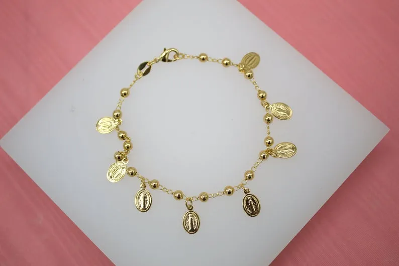 Gold Filled Virgin Mary Charms Bracelet (I136B)