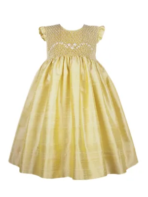 Golden Yellow Hand Smocked Sleeveless Baby Girls Silk Dress 3 Months