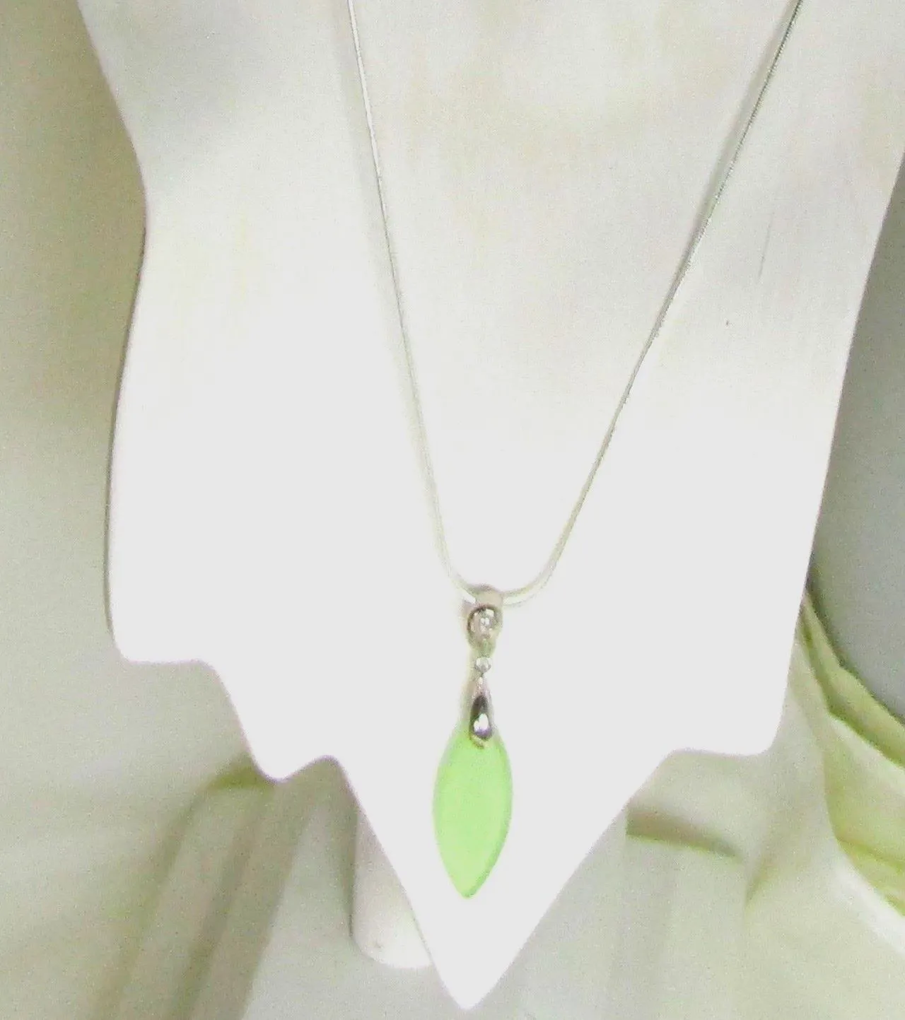Green Teardrop  Sea Glass Pendant Necklace