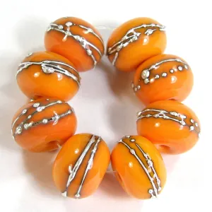 Handmade Lampwork Glass Beads, Pastel Yellow Kumquat Silver Shiny 418gfs