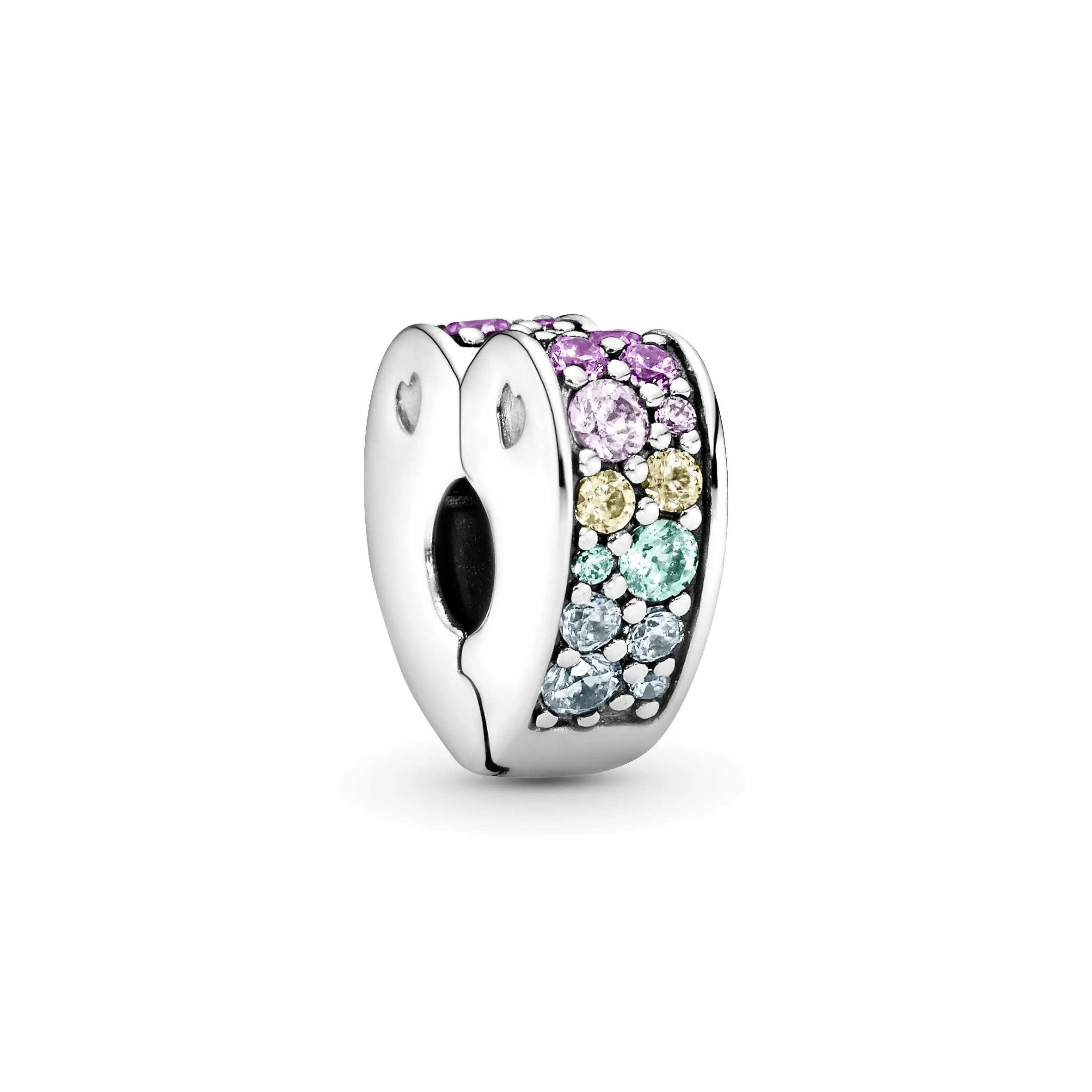Heart silver clip with mixed colours of crystal and cubic zirconia and silicone grip