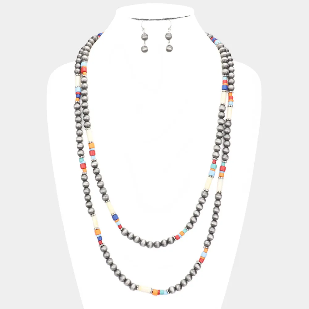 iLLASPARKZ Burnished Metal Ball Wood Beaded Long Necklace