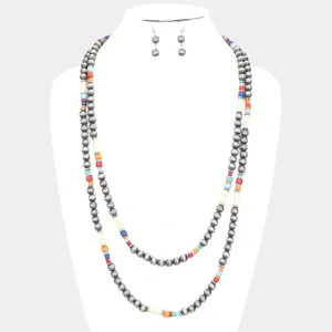 iLLASPARKZ Burnished Metal Ball Wood Beaded Long Necklace