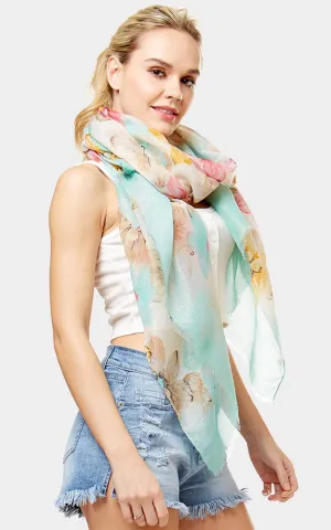 LOF1058 Floral Lurex Print Oblong Scarf