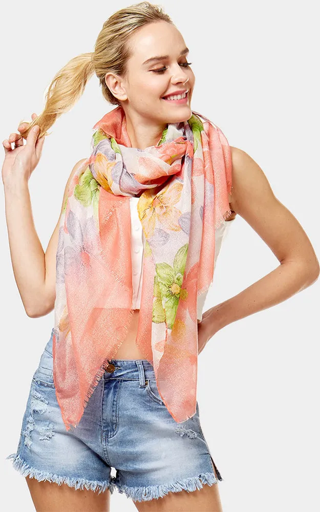 LOF1058 Floral Lurex Print Oblong Scarf