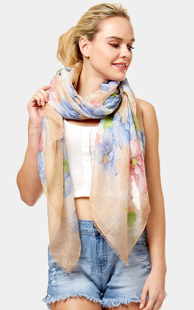 LOF1058 Floral Lurex Print Oblong Scarf