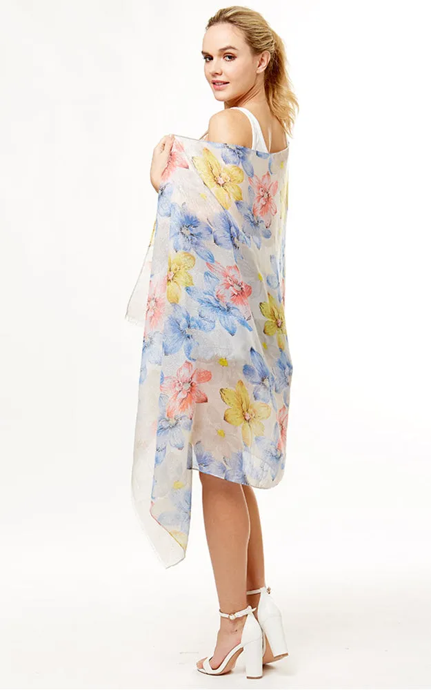 LOF1058 Floral Lurex Print Oblong Scarf