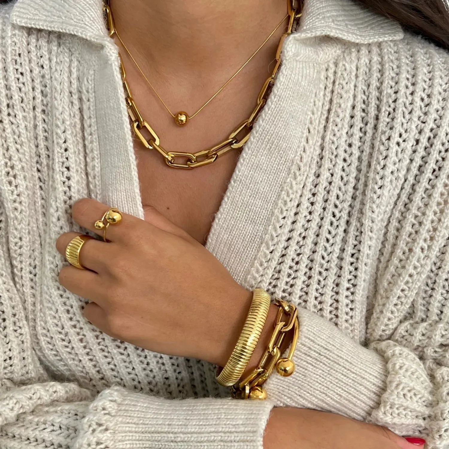 Melinda Beaded Pendant Necklace Gold