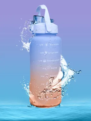 Motivational Sipper Water Bottle with Time & Level Marker, Blue Orange, 2 Liter