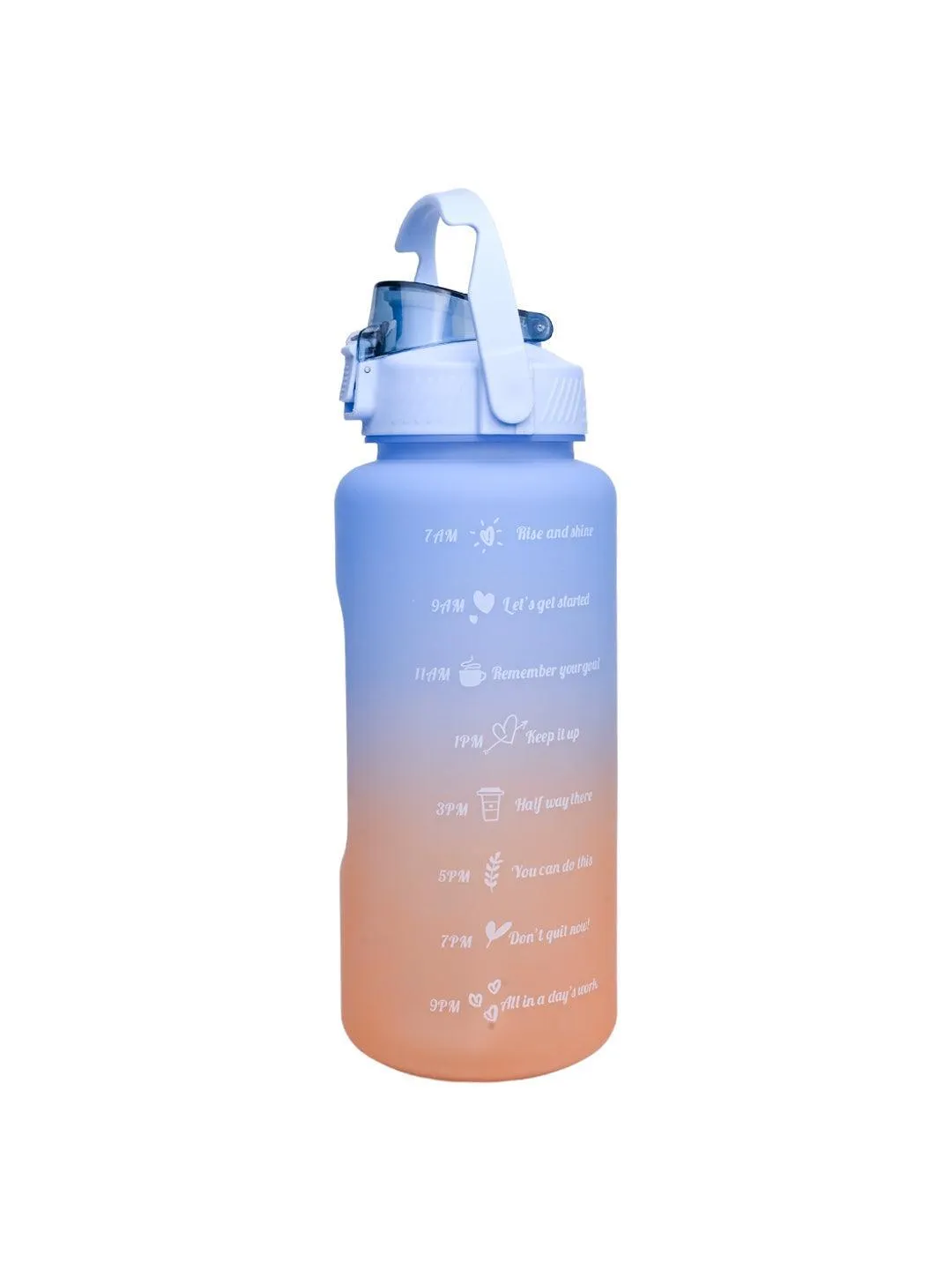 Motivational Sipper Water Bottle with Time & Level Marker, Blue Orange, 2 Liter
