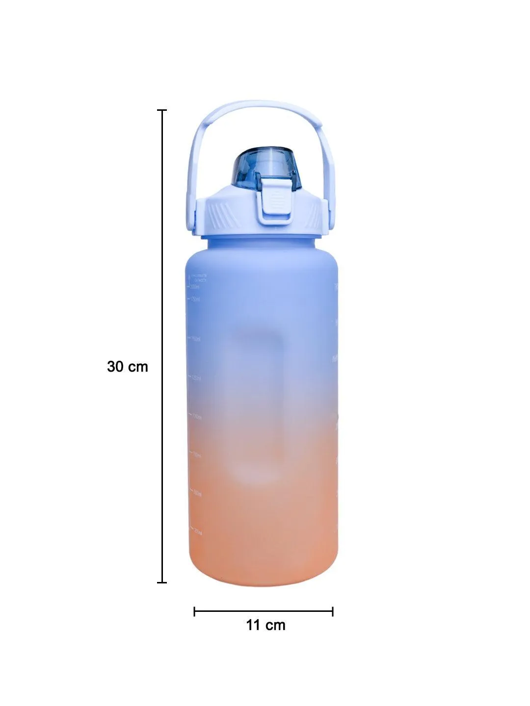 Motivational Sipper Water Bottle with Time & Level Marker, Blue Orange, 2 Liter