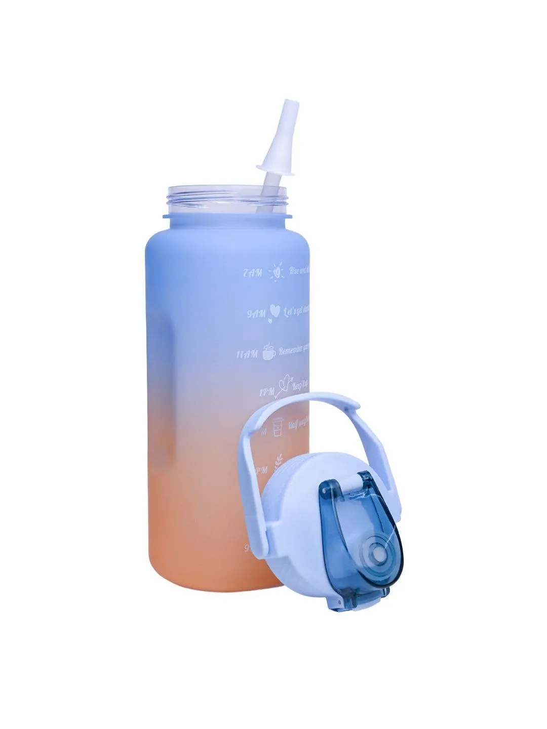 Motivational Sipper Water Bottle with Time & Level Marker, Blue Orange, 2 Liter
