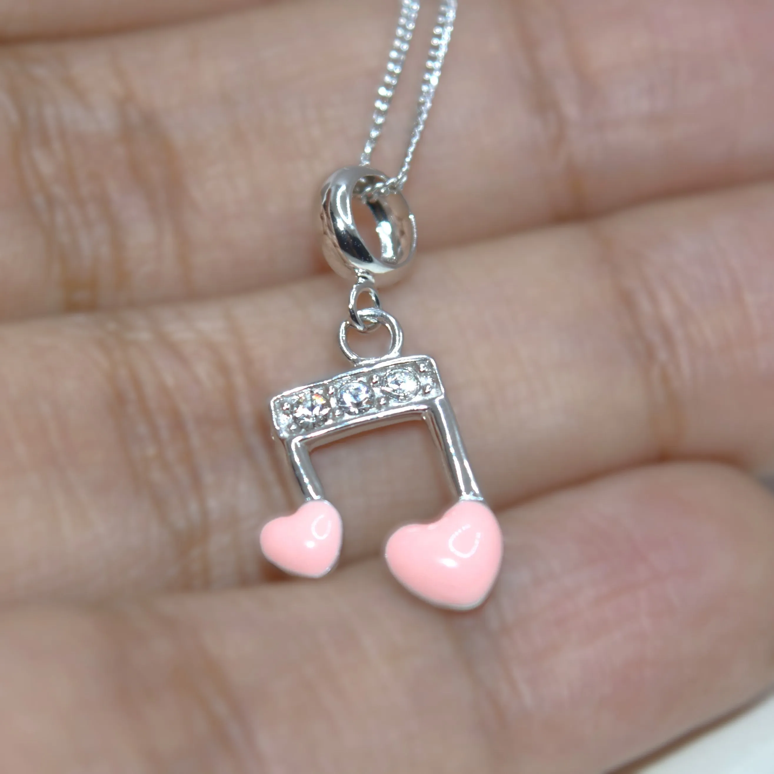 Musical Note Heart Charm Pendant - 925 Silver Jewelry