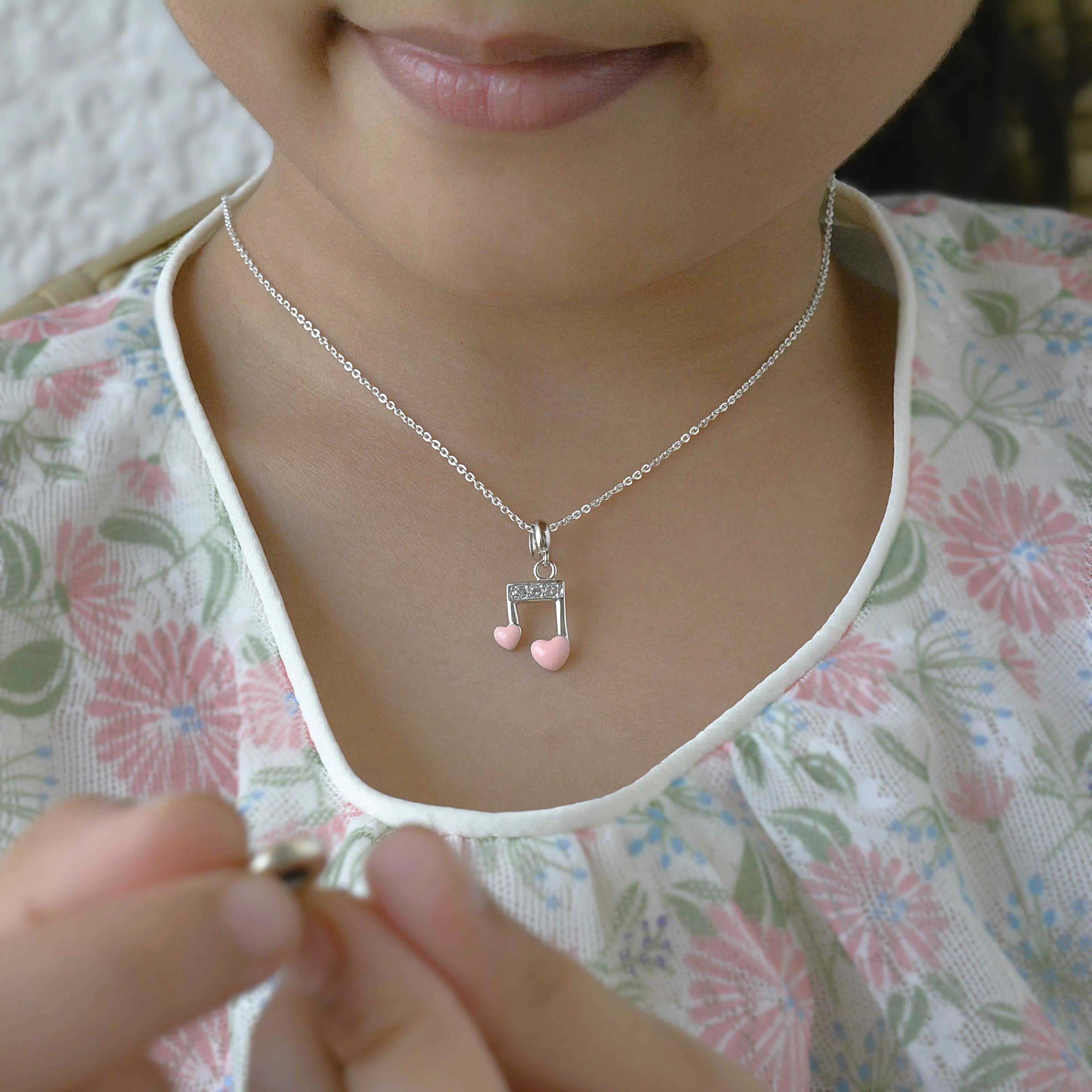 Musical Note Heart Charm Pendant - 925 Silver Jewelry