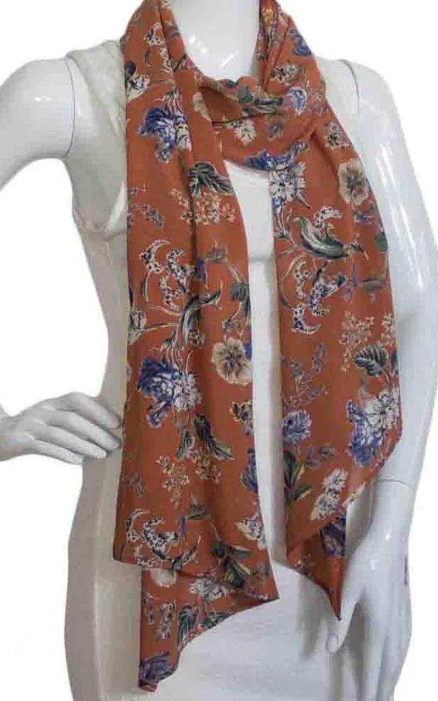 OP8692 Floral Printed Chiffon Oblong Scarf