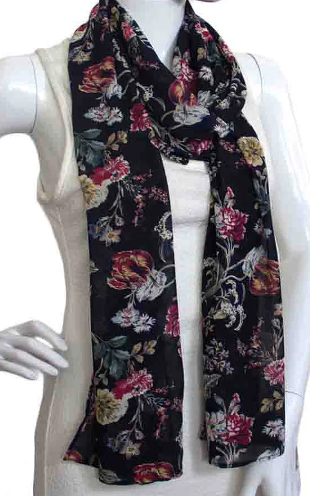 OP8692 Floral Printed Chiffon Oblong Scarf