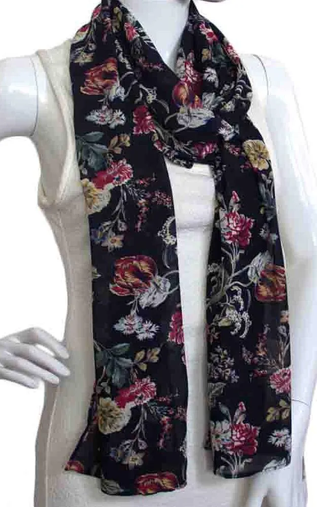 OP8692 Floral Printed Chiffon Oblong Scarf
