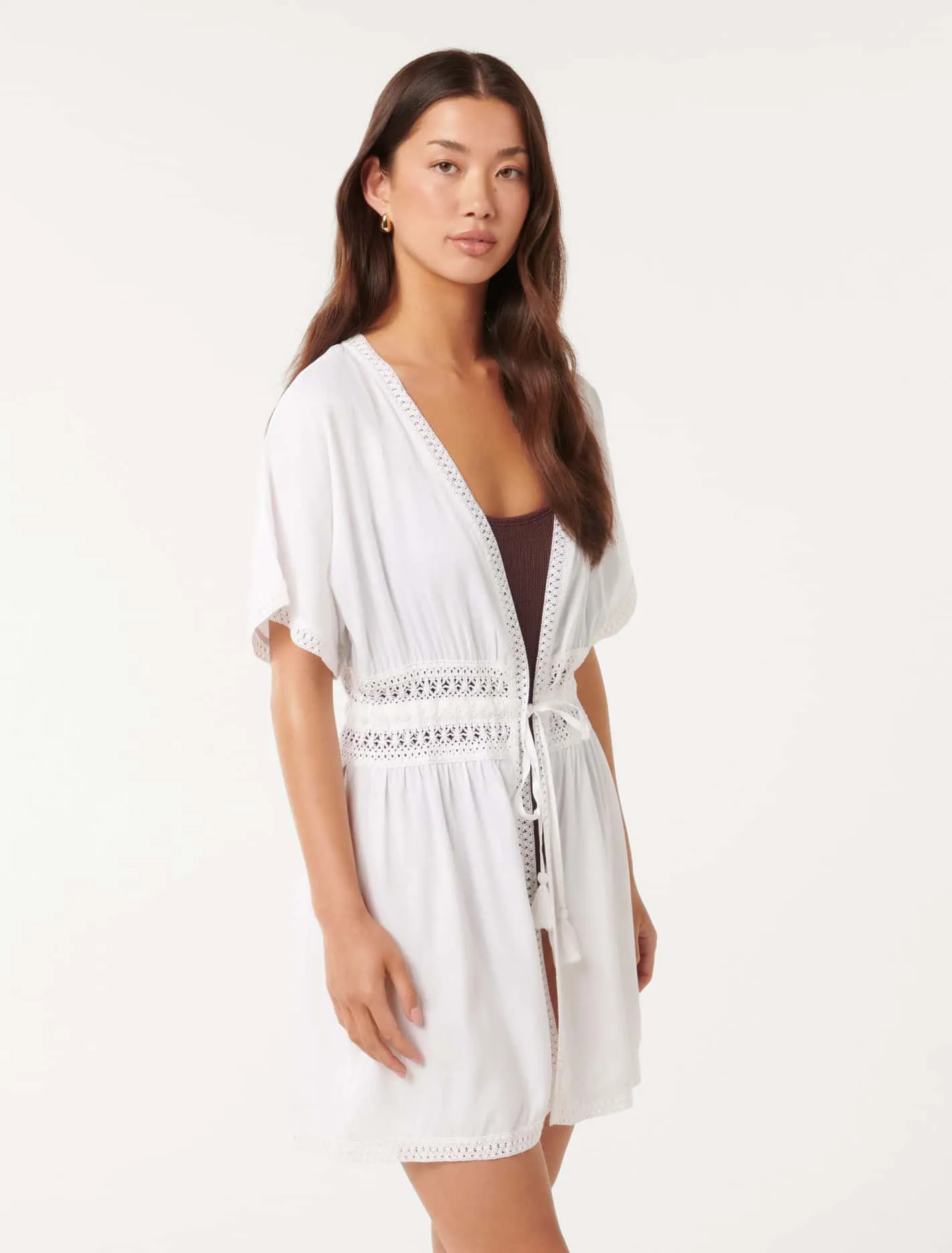 Opal Open Lace Trim Kimono