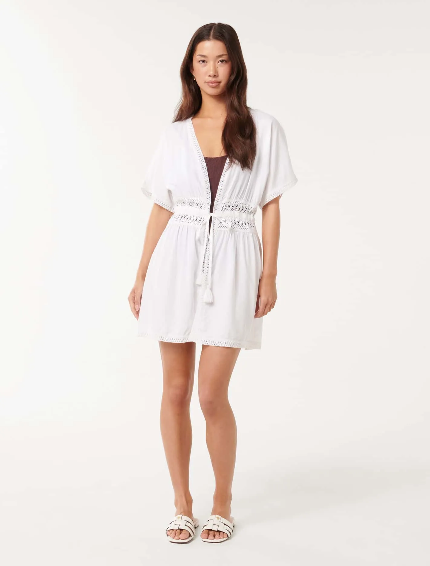 Opal Open Lace Trim Kimono